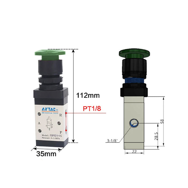 Airtac M3PM110-06: Manual Valve. 3 Way - M3PM21006G
