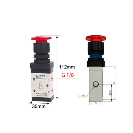 Airtac M3PM110-06: Manual Valve. 3 Way - M3PM21006RG