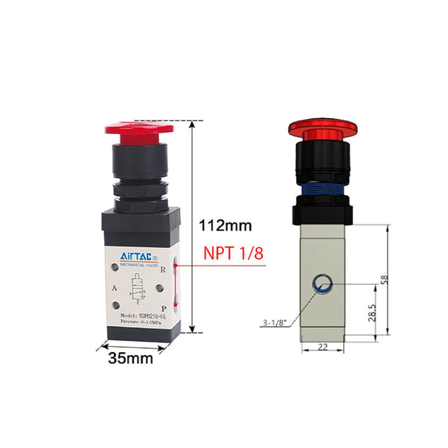 Airtac M3PM110-06: Manual Valve. 3 Way - M3PM21006RT