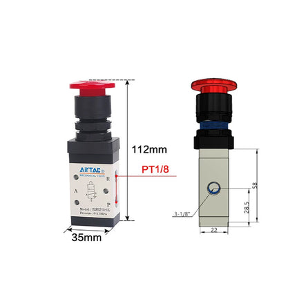 Airtac M3PM110-06: Manual Valve. 3 Way - M3PM21006R