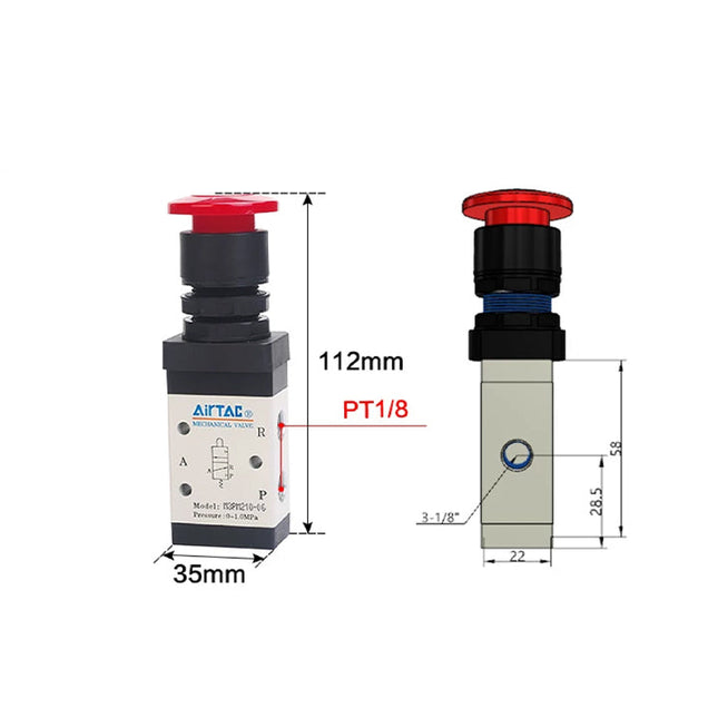 Airtac M3PM110-06: Manual Valve. 3 Way - M3PM21006R