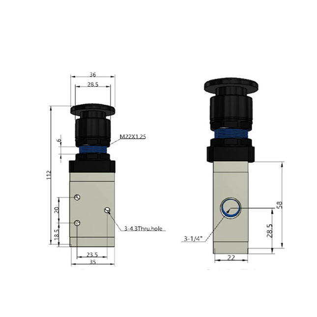 Airtac M3PM210-08: Manual Valve. 3 Way - M3PM21008BT