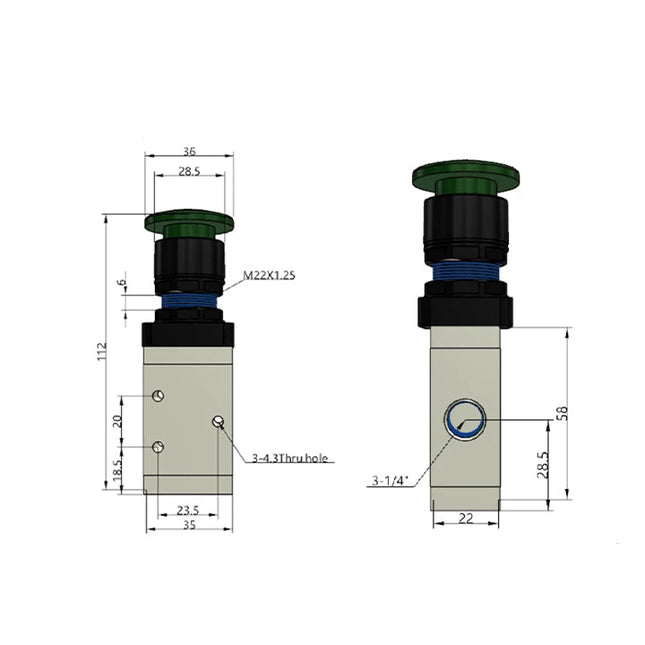 Airtac M3PM210-08: Manual Valve. 3 Way - M3PM21008G