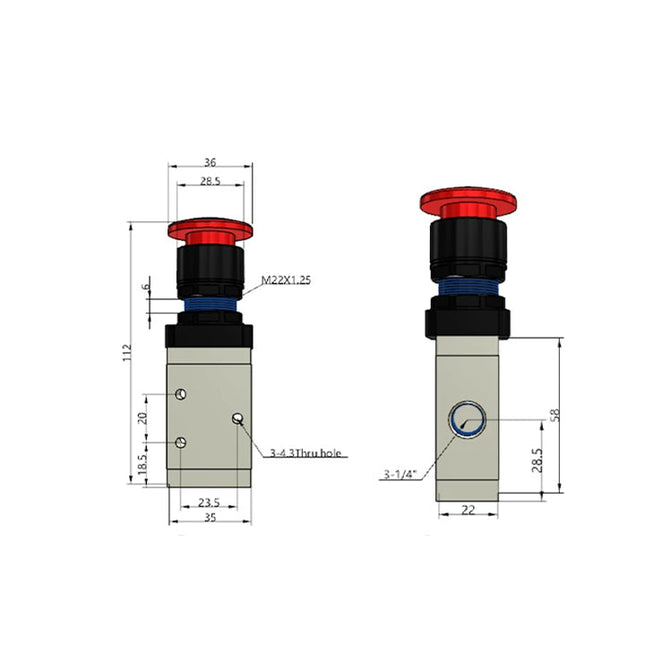 Airtac M3PM210-08: Manual Valve. 3 Way - M3PM21008RT