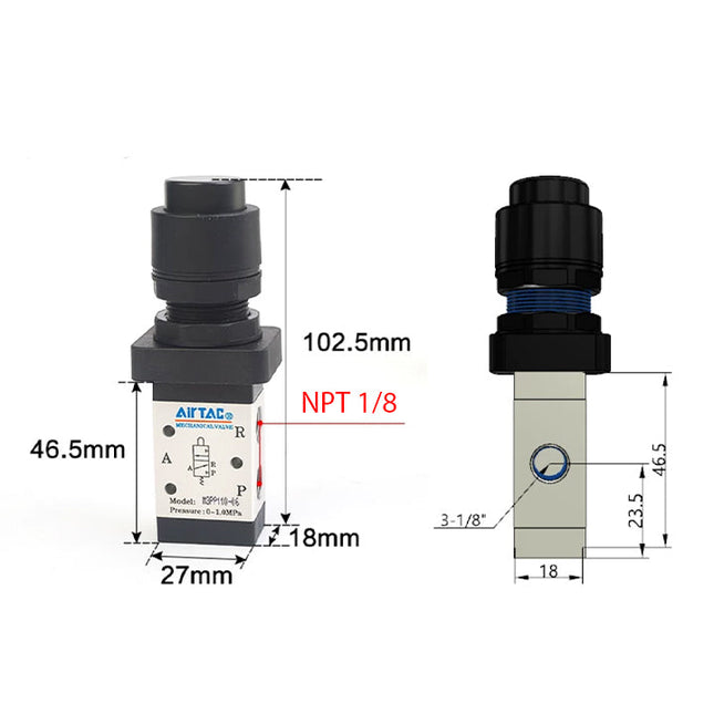 Airtac M3PP110-06: Manual Valve. 3 Way - M3PP11006BT