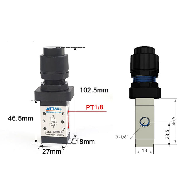 Airtac M3PP110-06: Manual Valve. 3 Way - M3PP11006B
