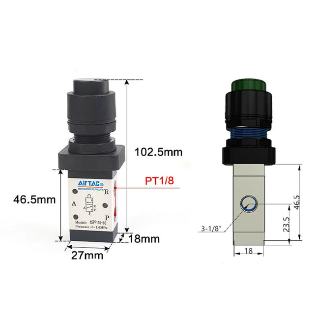 Airtac M3PP110-06: Manual Valve. 3 Way - M3PP11006G