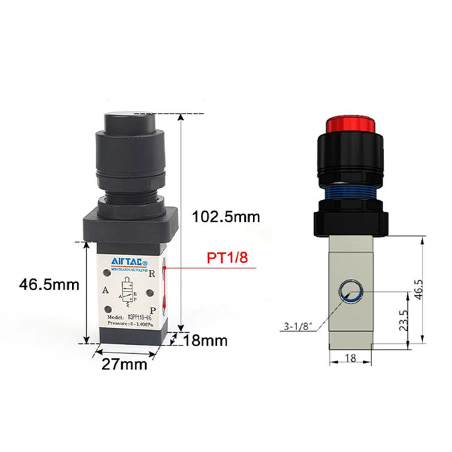 Airtac M3PP110-06: Manual Valve. 3 Way - M3PP11006R