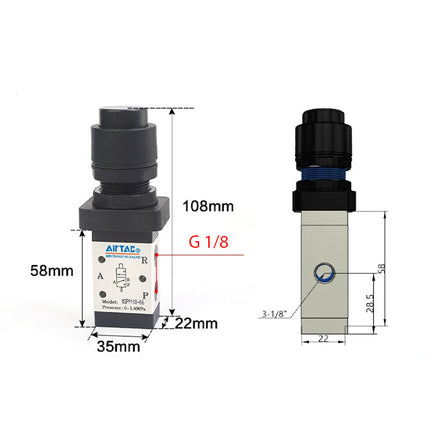 Airtac M3PP110-06: Manual Valve. 3 Way - M3PP21006BG