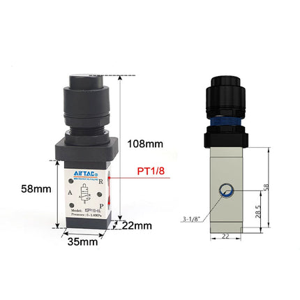 Airtac M3PP110-06: Manual Valve. 3 Way - M3PP21006B