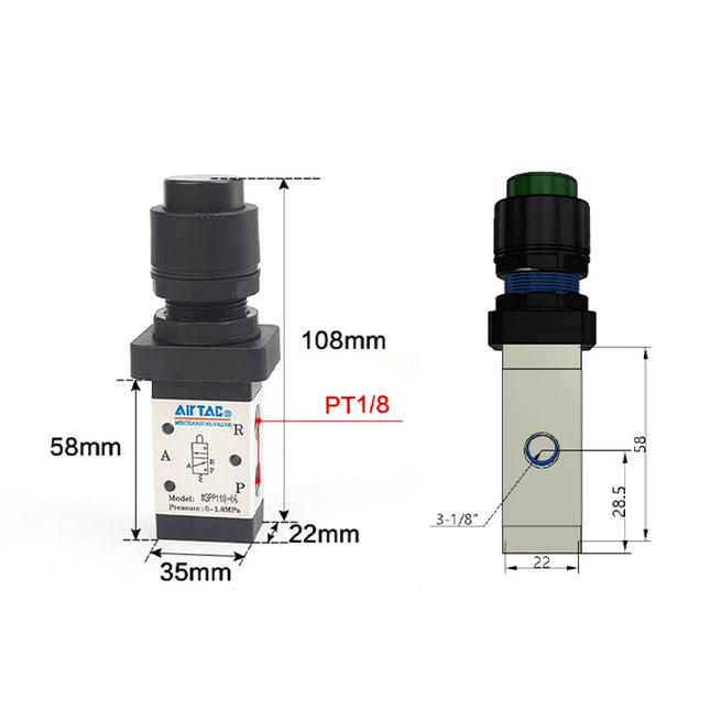 Airtac M3PP110-06: Manual Valve. 3 Way - M3PP21006G