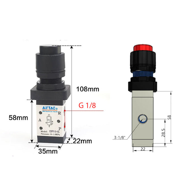 Airtac M3PP110-06: Manual Valve. 3 Way - M3PP21006RG