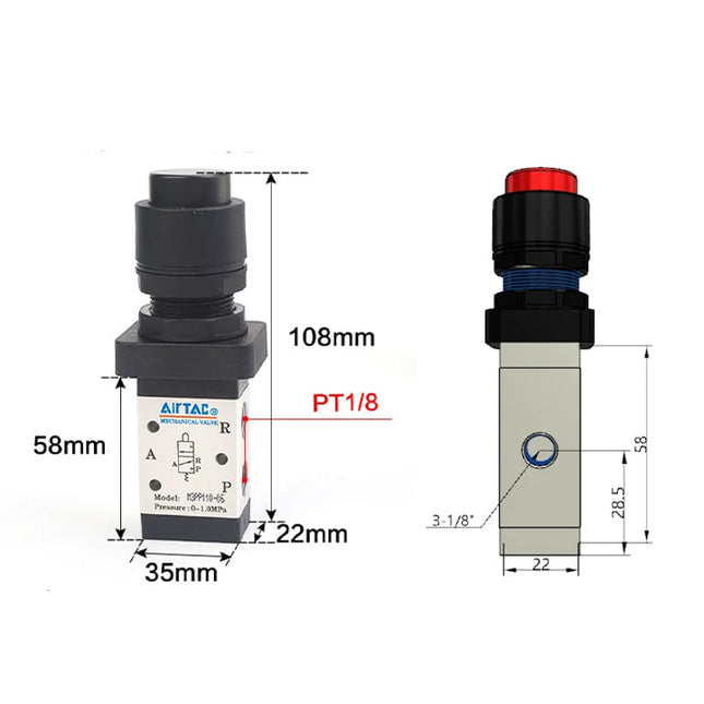 Airtac M3PP110-06: Manual Valve. 3 Way - M3PP21006R
