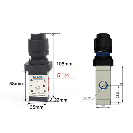 Airtac M3PP110-08: Manual Valve. 3 Way - M3PP21008BG