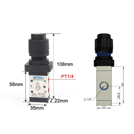 Airtac M3PP110-08: Manual Valve. 3 Way - M3PP21008B