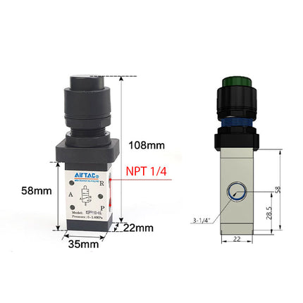 Airtac M3PP110-08: Manual Valve. 3 Way - M3PP21008GT