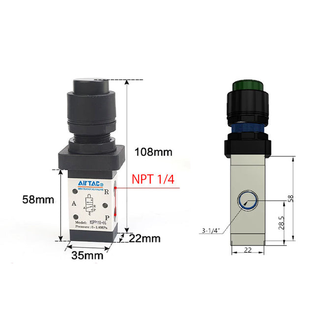 Airtac M3PP110-08: Manual Valve. 3 Way - M3PP21008GT