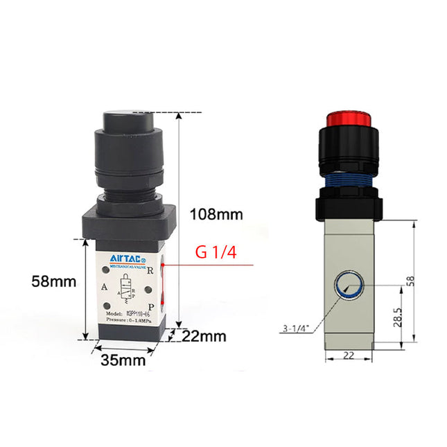 Airtac M3PP110-08: Manual Valve. 3 Way - M3PP21008RG