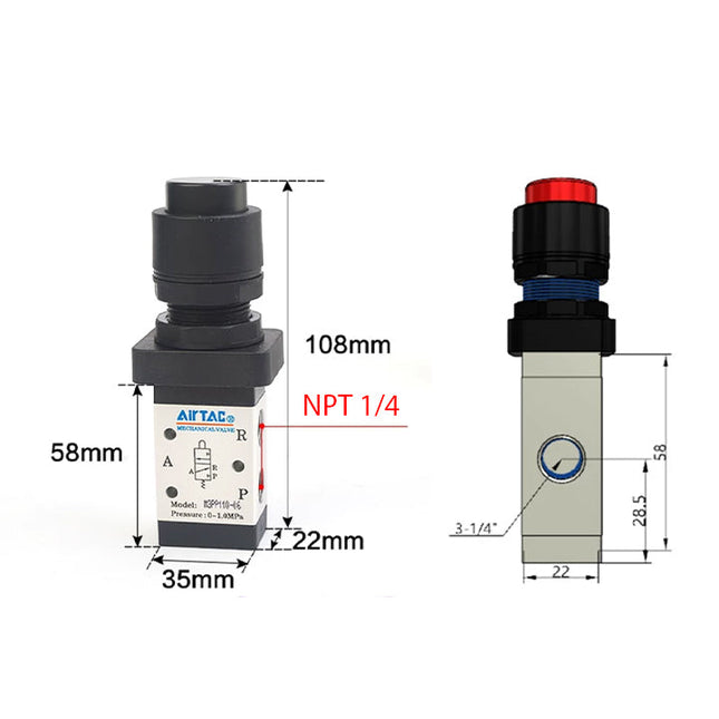 Airtac M3PP110-08: Manual Valve. 3 Way - M3PP21008RT