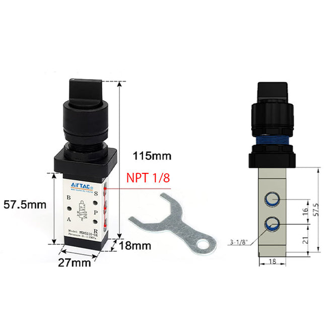 Airtac M5HS110-06: Manual Valve. 5 Way - M5HS11006BT