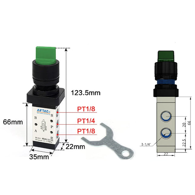 Airtac M5HS210-08: Manual Valve. 5 Way - M5HS21008G