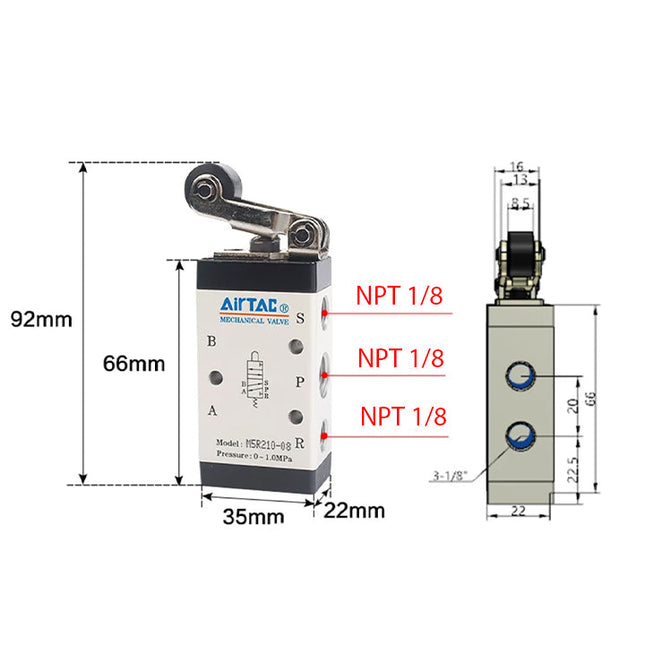 Airtac M5R210-06: Manual Valve. 5 Way - M5R21006T