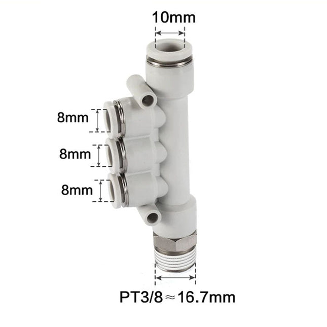 Airtac PKD: Push Lock Fitting. Male Reducer Triple Branch - PKD10-803D