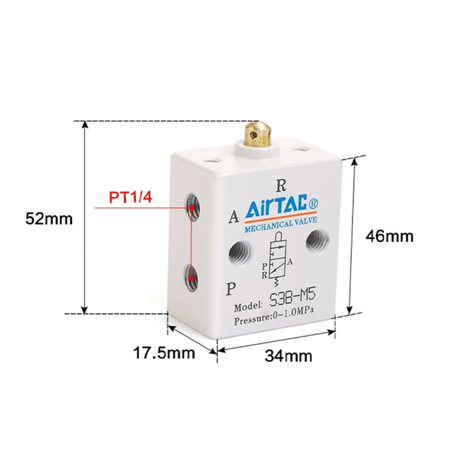 Airtac S3B-08: Manual Valve. 3 Way - S3B08