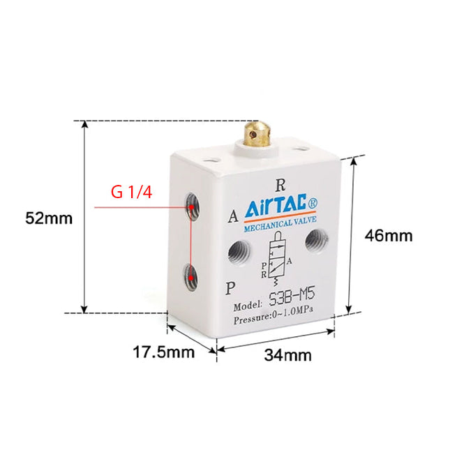 Airtac S3B-08: Manual Valve. 3 Way - S3B08G