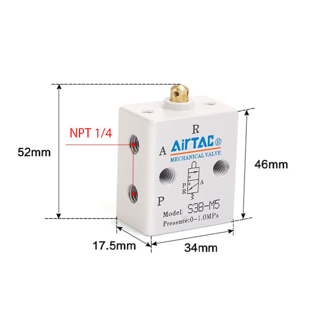 Airtac S3B-08: Manual Valve. 3 Way - S3B08T