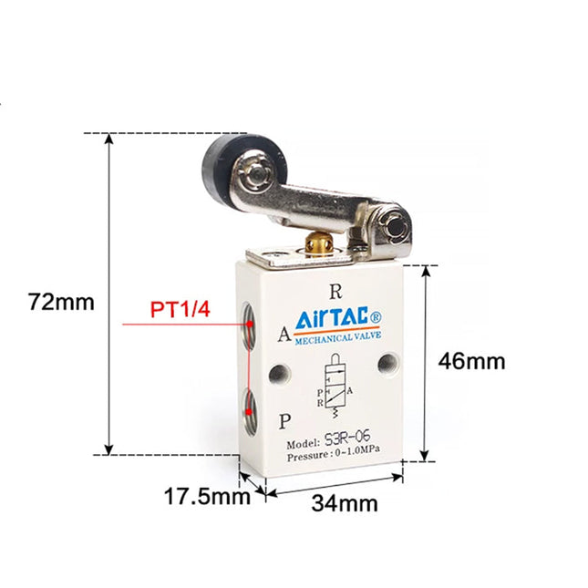 Airtac S3R-08: Manual Valve. 3 Way - S3R08
