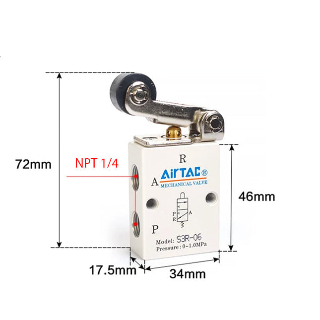 Airtac S3R-08: Manual Valve. 3 Way - S3R08T