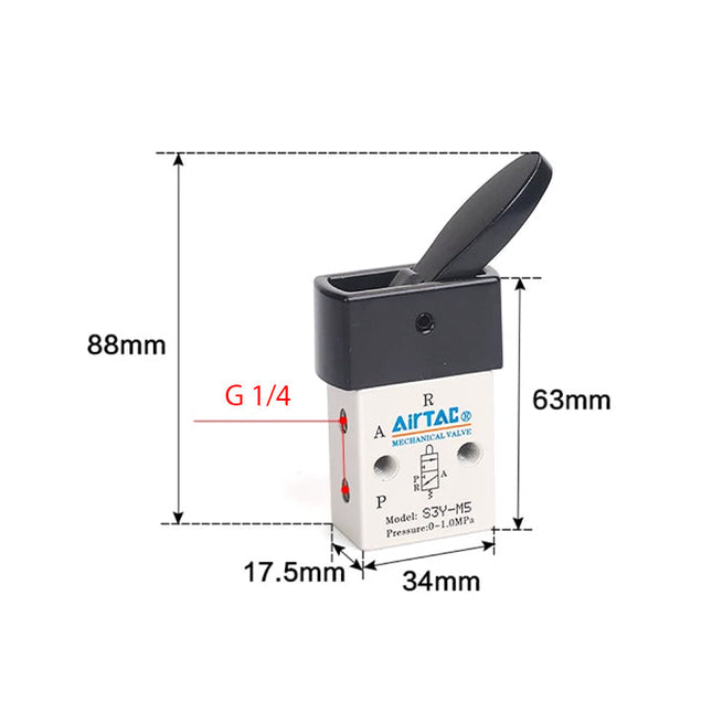 Airtac S3Y-08: Manual Valve. 3 Way - S3Y08G